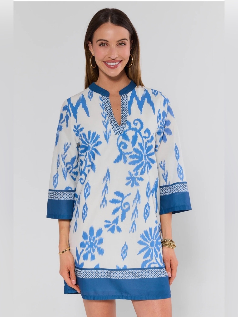 Pinch Blue White Floral Print Midi Dress Cotton Women’s L Resortwear Tropical